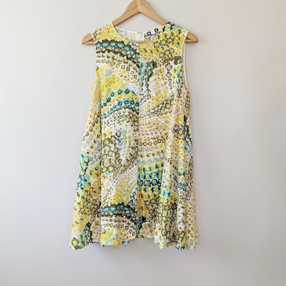 MSGM Eyelet Patchwork Floral Trapeze Mini Dress Sun Dress 70s Mod - Picture 5 of 14